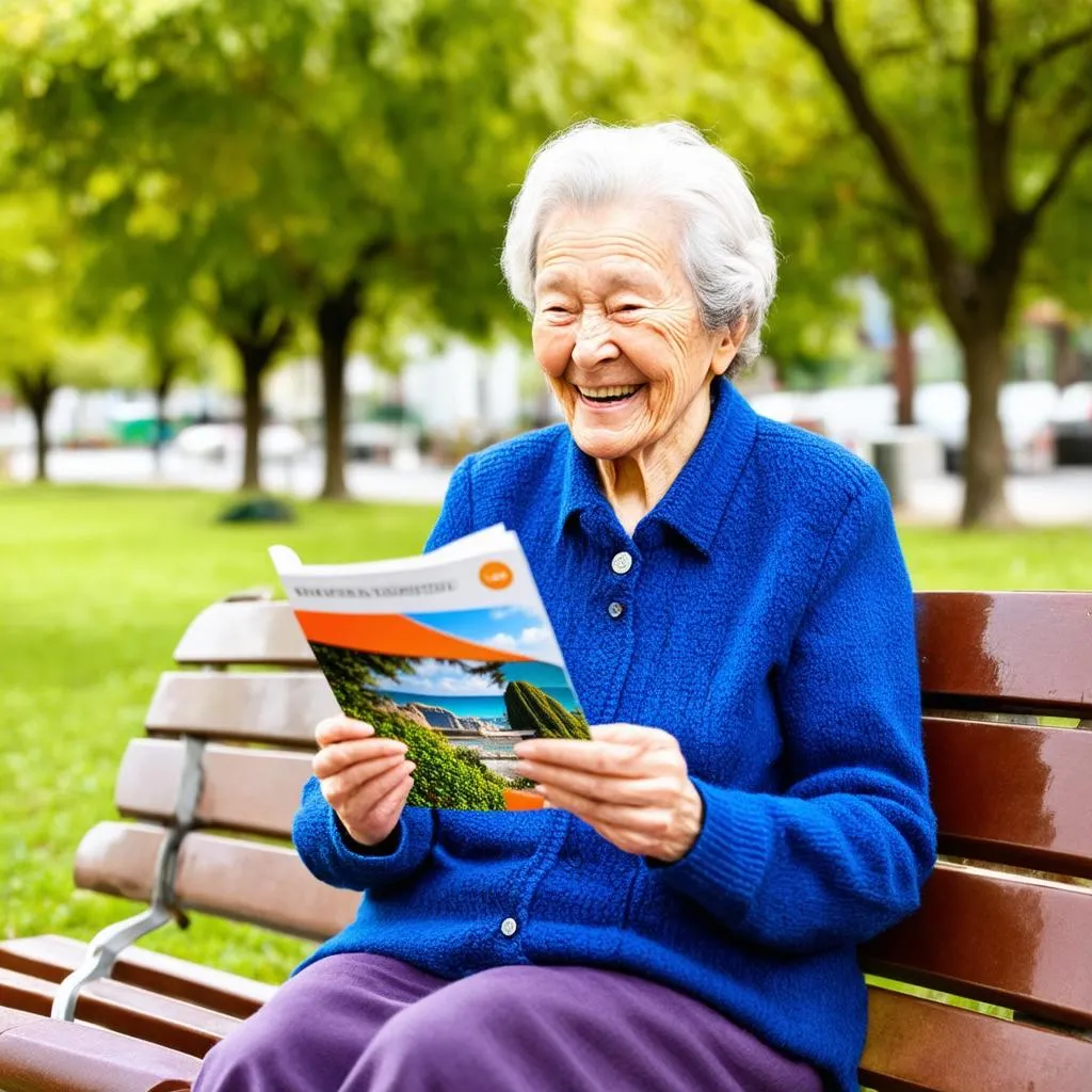 happy senior woman travel plans